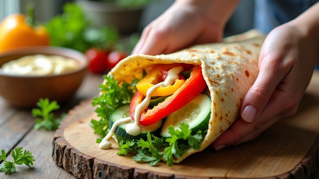 nutritious hummus veggie wrap