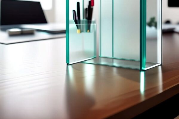 decluttered desk glass whiteboard