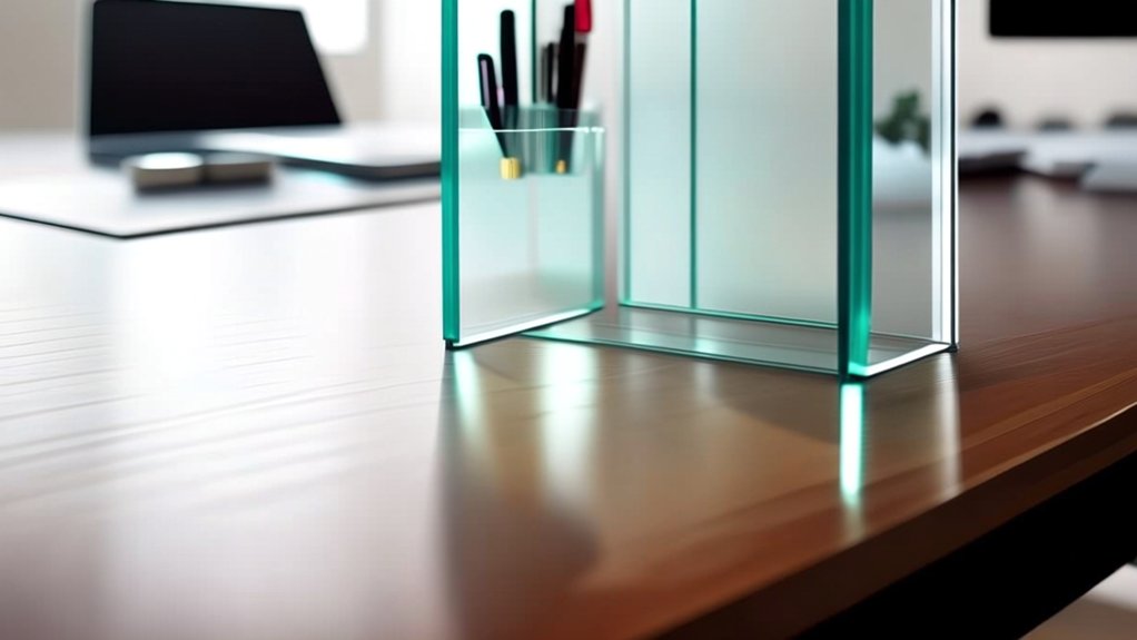 decluttered desk glass whiteboard