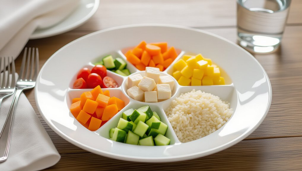 three compartment ceramic portion plate