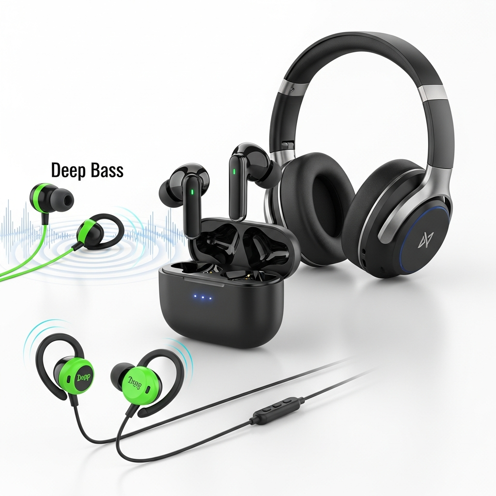 Wireless Earbuds, Bluetooth Headphones, Deep Bass Fitness Earphones Gym Running